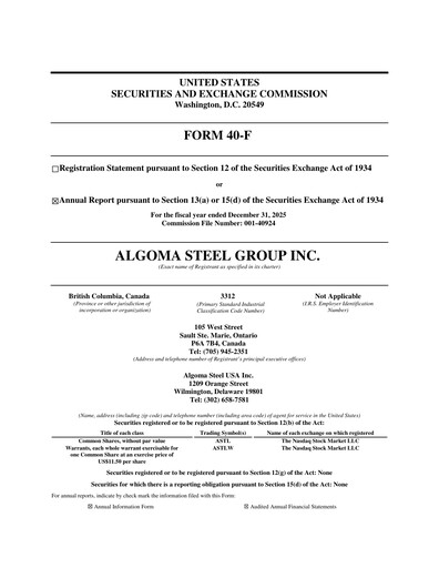 Thumbnail Algoma Steel Annual Report 2025