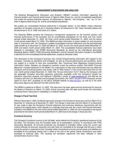 Thumbnail Algoma Steel Financial Report 2024-9m