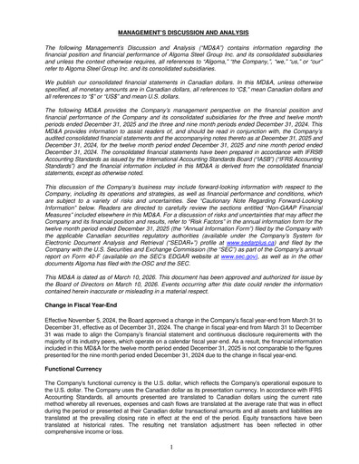 Thumbnail Algoma Steel Financial Report 2025