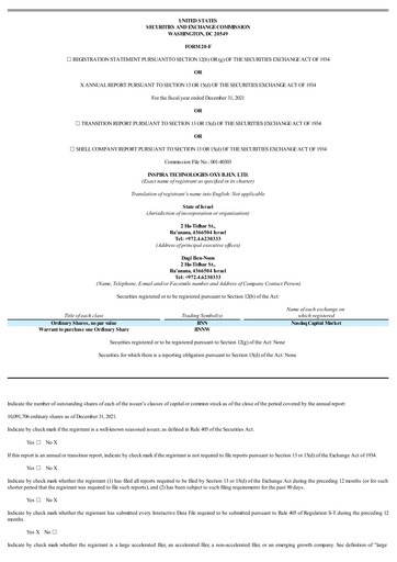 Miniature Inspira Technologies Rapport annuel 2021