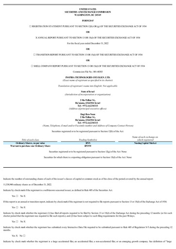 Miniature Inspira Technologies Rapport annuel 2022
