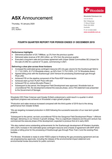 Vorschaubild Woodside Energy Quartalsbericht 2019-q4