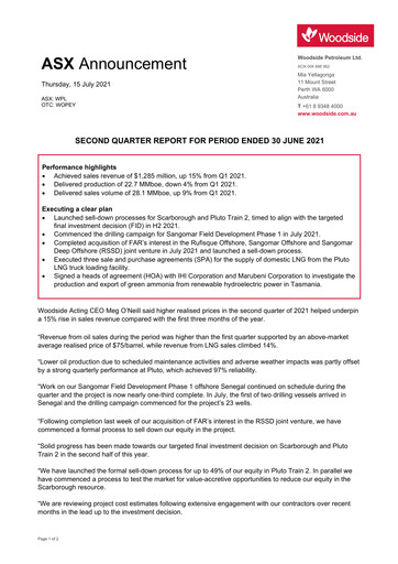 Vorschaubild Woodside Energy Quartalsbericht 2021-q2