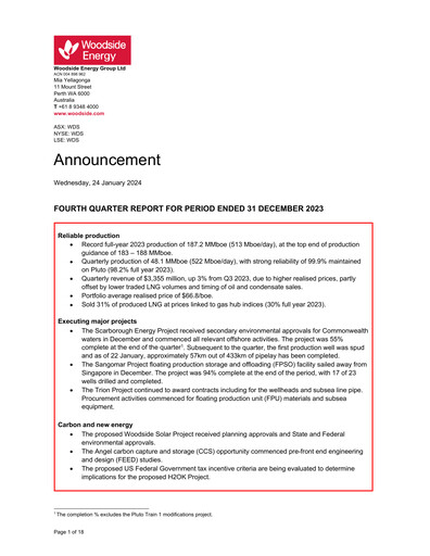 Vorschaubild Woodside Energy Quartalsbericht 2023-q4