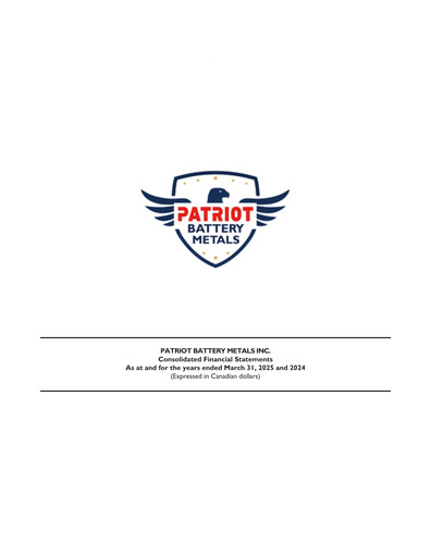 Thumbnail Patriot Battery Metals Financial Statement fy2025