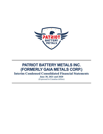 Thumbnail Patriot Battery Metals Quarterly Report fy2022-q1