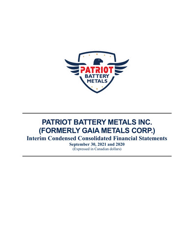 Thumbnail Patriot Battery Metals Quarterly Report fy2022-q2