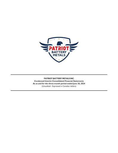 Thumbnail Patriot Battery Metals Quarterly Report fy2025-q1