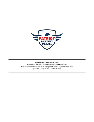 Thumbnail Patriot Battery Metals Quarterly Report fy2025-q2