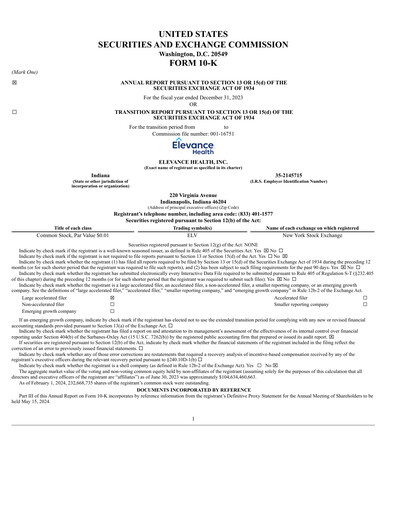 Thumbnail Elevance Health Annual Report 2023