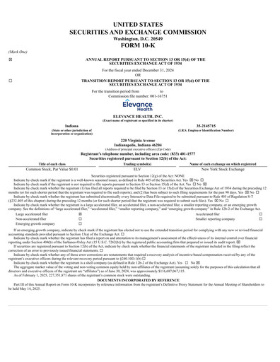 Thumbnail Elevance Health Annual Report 2024