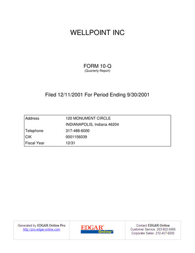 Thumbnail Elevance Health Quarterly Report 2001-q3