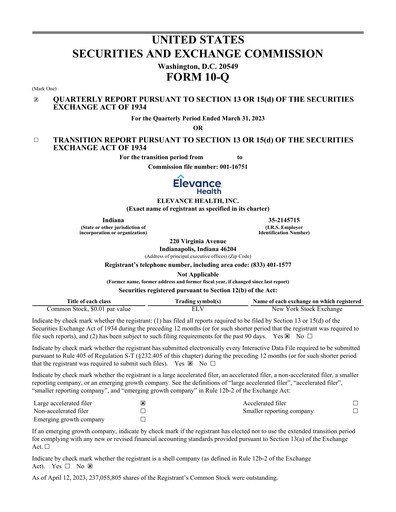 Thumbnail Elevance Health Quarterly Report 2023-q1