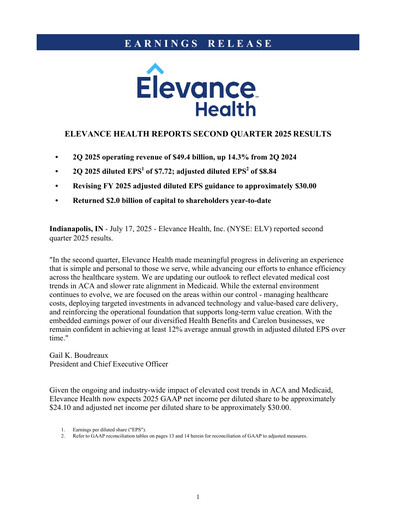 Thumbnail Elevance Health Quarterly Report 2025-q2