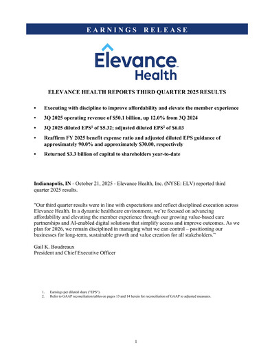 Thumbnail Elevance Health Quarterly Report 2025-q3