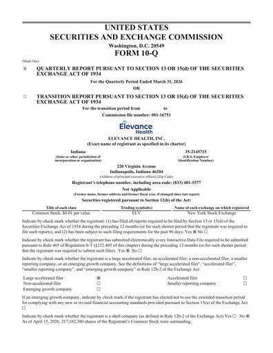 Thumbnail Elevance Health Quarterly Report 2026-q1
