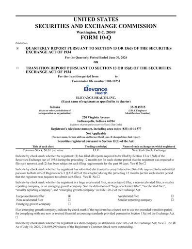 Thumbnail Elevance Health Quarterly Report 2026-q2