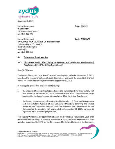 Thumbnail Zydus Lifesciences Half-year Report 2025-h1