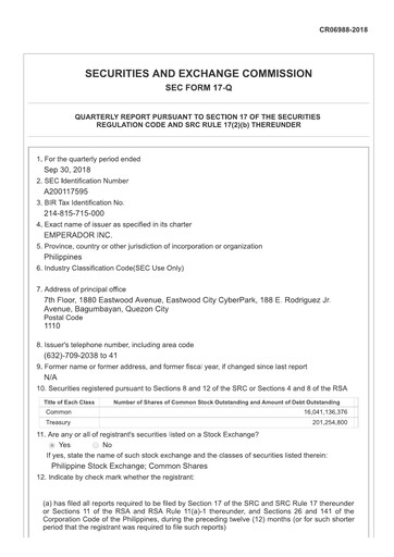 Thumbnail Emperador Brandy Quarterly Report 2018-q3
