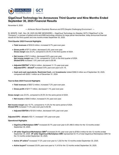 Thumbnail GigaCloud Technology Quarterly Report 2025-q3