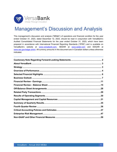 Thumbnail VersaBank Annual Report 2023