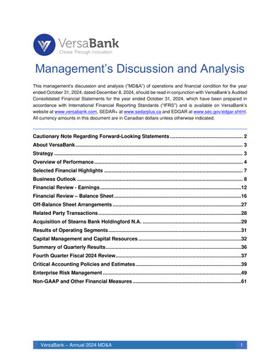Thumbnail VersaBank Annual Report 2024
