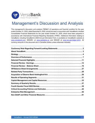 Thumbnail VersaBank Annual Report 2025