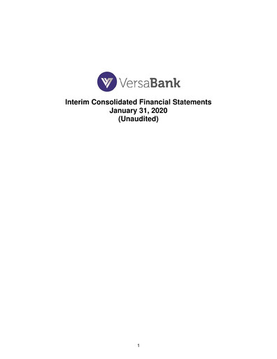 Thumbnail VersaBank Financial Statement 2020-q1