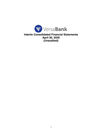 Thumbnail VersaBank Financial Statement 2020-q2