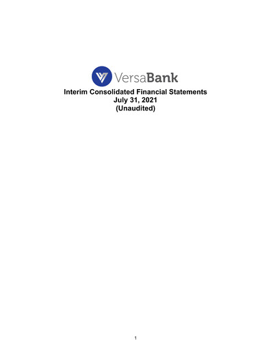 Thumbnail VersaBank Financial Statement 2021-q3