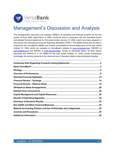 Vorschaubild VersaBank Quartalsbericht 2026-q1
