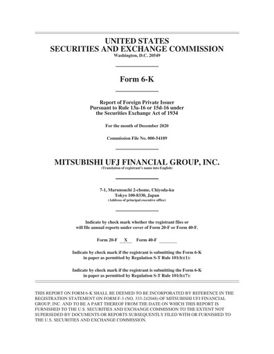 Thumbnail Mitsubishi UFJ Financial Half-year Report 2020-h1