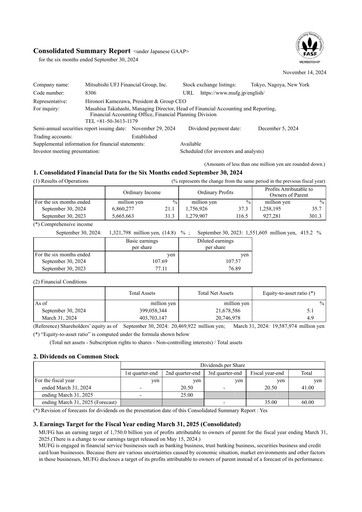 Thumbnail Mitsubishi UFJ Financial Half-year Report 2024-h1