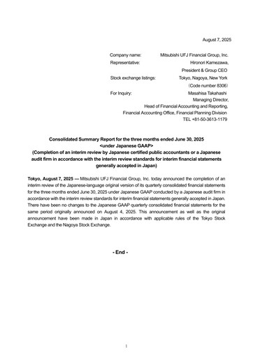 Thumbnail Mitsubishi UFJ Financial Quarterly Report 2025-q1