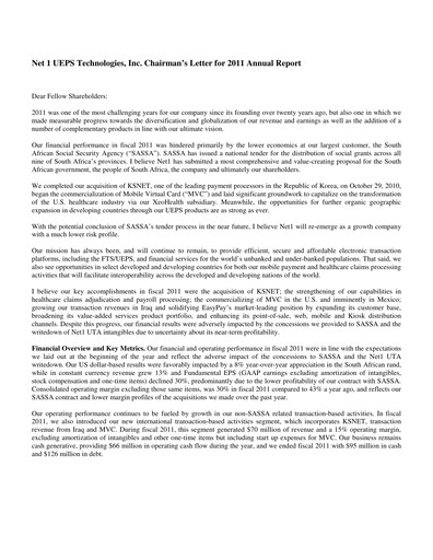 Thumbnail Lesaka Technologies Annual Report 2011