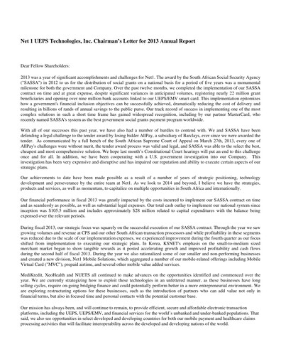 Thumbnail Lesaka Technologies Annual Report 2013