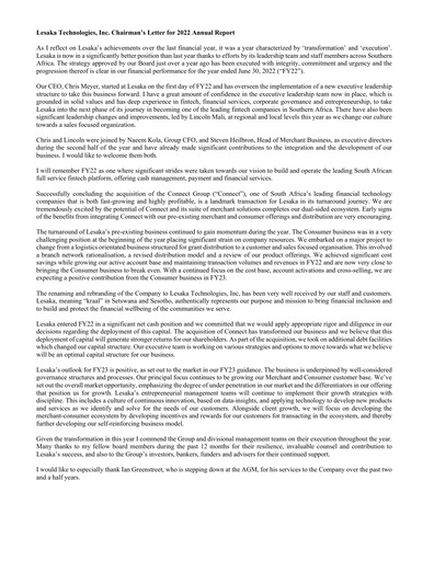 Thumbnail Lesaka Technologies Annual Report 2022