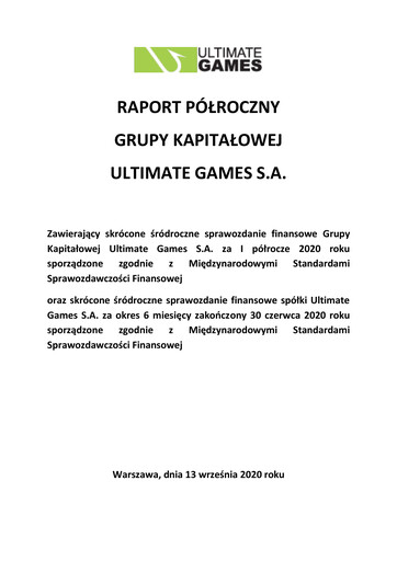 Miniature Ultimate Games Rapport semestriel 2020-h1