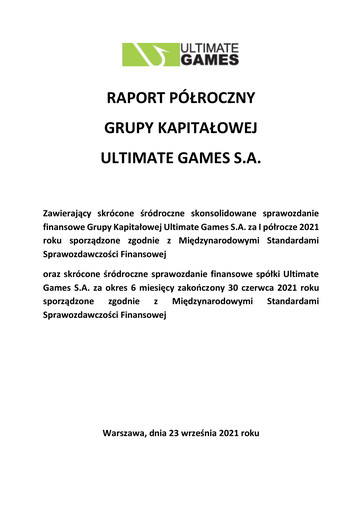 Miniature Ultimate Games Rapport semestriel 2021-h1
