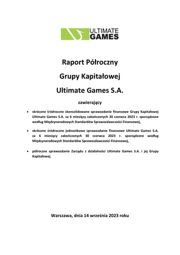 Miniature Ultimate Games Rapport semestriel 2023-h1