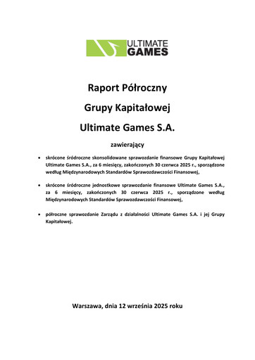Miniature Ultimate Games Rapport semestriel 2025-h1