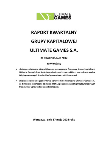 Miniature Ultimate Games Rapport trimestriel 2024-q1