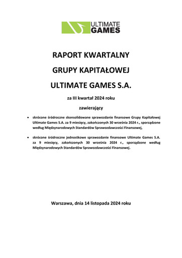 Miniature Ultimate Games Rapport trimestriel 2024-q3