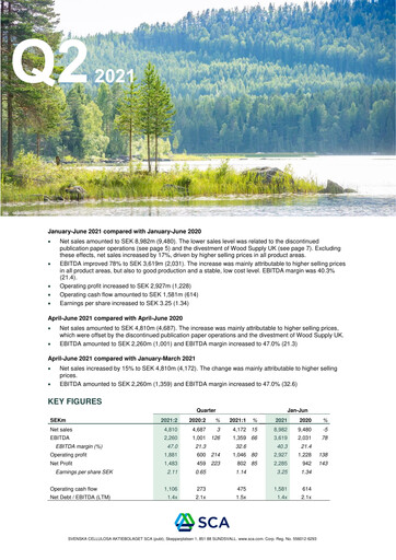 Thumbnail Svenska Cellulosa Aktiebolaget (SCA) Half-year Report 2021-h1