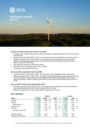 Thumbnail Svenska Cellulosa Aktiebolaget (SCA) Half-year Report 2023-h1