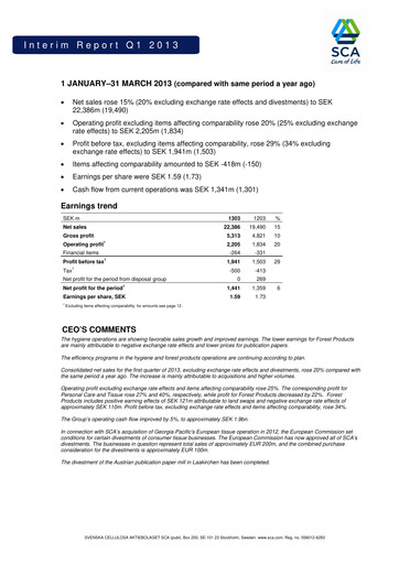 Thumbnail Svenska Cellulosa Aktiebolaget (SCA) Quarterly Report 2013-q1
