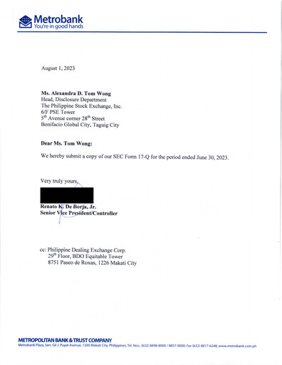 Thumbnail Metropolitan Bank (Metrobank) Quarterly Report 2023-q2