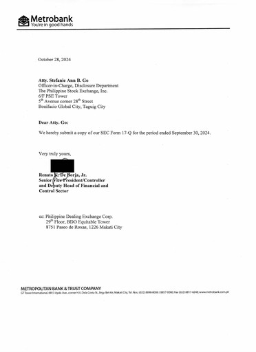 Thumbnail Metropolitan Bank (Metrobank) Quarterly Report 2024-q3