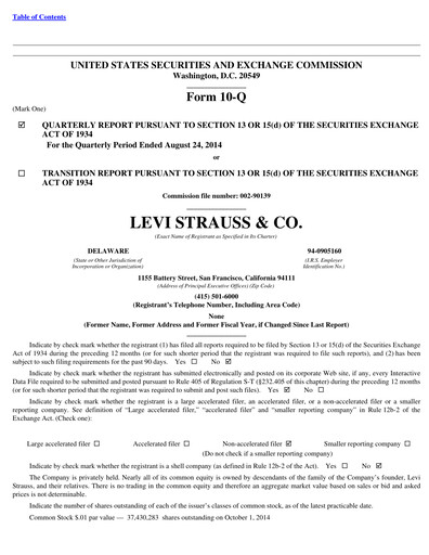Thumbnail Levi Strauss & Co. Quarterly Report 2014-q3