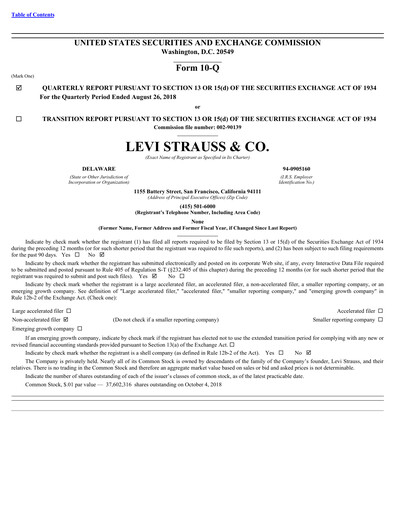 Thumbnail Levi Strauss & Co. Quarterly Report 2018-q3